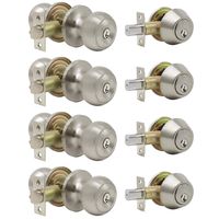 4 Set of Entry Door Knob and Single Cylinder Deadbolt Project Pack, Door Lockset for Home Entry Doors, Bedroom, Storeroom, Keyed Alike, Satin Nickel