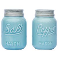 Vintage Mason Jar Salt & Pepper Shakers by Comfify - Adorable Decorative Mason Jar Décor for Vintage, Rustic, Shabby Chic - Sturdy Ceramic in Aqua Blue - 3.5 oz. Cap.