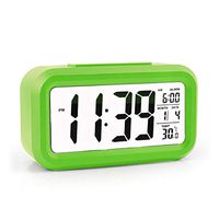Flow.month Ambient Brightness Smart Backlight-Battery Operated/Long Battery Life Digital Alarm Clock, Snooze Function/Large Digit Display Alarm Clock for Heavy Sleepers/Bedroom/Kids/Travel-Green