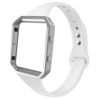 AKALE Sport Bands Compatible with Fitbit Blaze, Slim Replacement Narrow Silicone Strap Wristband with Metal Frame Compatible for Fitbit Blaze Smart Fitness Watch-White-Small-A