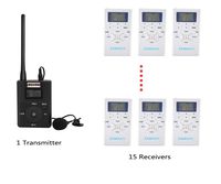 EXMAX 60-108MHz Portable DSP Stereo Wireless Headsets FM Radio Broadcast System for Tour Guide Teaching Meeting Training Travel Field Interpretation - 1 Transmitter and 15 Receivers White