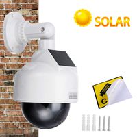 YSUCAU Solar Powered Dummy Fake CCTV Security Dome Camera with Flashing Red LED Light & Warning Security Alert Sticker Decal, Indoor/Outdoor Use