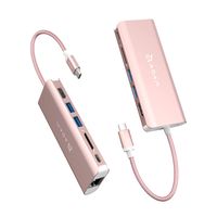 USB Type C Hub Ethernet and HDMI Adapter, with SD Card Reader, Power Charging, 2 Type A Port Compatible for Mac and Windows - Multi Use Docking Station Dongle by Adam Elements - Rose Gold