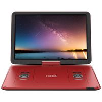 COOAU 17.9" Portable DVD Player with 15.6" Large Swivel Screen, 6 Hrs Long Lasting Built-in Battery, Region Free, Stereo Sound, with Remote Controller,SD+USB+AVin+AVout+Earphone Port. Red