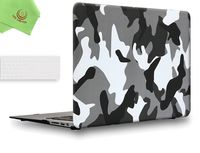 UESWILL 2in1 Rubberized Unique Pattern Solid Hard Shell Case with Clear Keyboard Cover for MacBook Air 13" (Models: A1369/A1466) + Microfibre Cleaning Cloth,Camo/Gray