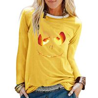 ANJUNIE Womens Halloween Print Shirts O-Neck Long Sleeve Top Loose T-Shirt Blouse(1-Yellow,XXL)