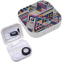 Portable Contact Lens Case Box Travel Kit Mirror + Bottle + Tweezers Container Holder [ Colorful Geometric ]