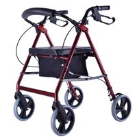 LBYMYB Elderly Walker Disabled Folding Red Four-Wheeled Walker Four Wheels Four-Leg Walker Wheelchair