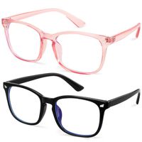 GEKKALE Blue Light Blocking Computer Glasses Square Nerd Eyeglasses Frame Anti Eye Strain Headache Computer Reading Glasses UV400 Transparent Lens, 2 Pack