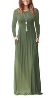 Women's Long Sleeve Loose Plain Long Maxi Casual Dresses with Pockets Army Green Medium