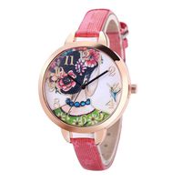 Hunputa Fashion Faux Leather Band 3D Girl's Back Printed Dial Analog Quartz Round Wrist Watches Gift (Hot Pink)