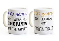 Funny 50th Anniversary Coffee Mug Set of 2 Mugs - Wearing the Pants, 50 Years