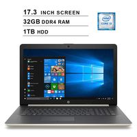 2019 Newest HP Pavilion 17.3 Inch HD Laptop (8th Gen Inter Core i3-8130U up to 3.4GHz, 32GB DDR4 RAM, 1TB HDD, Intel UHD Graphics 620, WiFi, Bluetooth, HDMI, Windows 10, Gold)