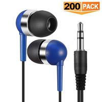 Bulk Earbuds Wholesale Earphones Headphones - Soundpretty 200 Pack of Earbuds for Classroom Students School Kids Computer Class Library Individually Bagged