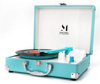 Record Player, Portable Mini Suitcase Turntable for 7 Inch Vinyl Record, Belt-Drive 2-Speed Turntable with Built in Stereo Speaker (Blue)
