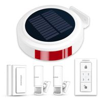 Wireless Outdoor Solar Powered Burglar Home Security Alarm Siren, Waterproof RV Alarm DIY Driveway Alert System with 2 Motion Detector, 1 Door Sensors and Remote Controls