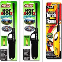 3 Pack Combo - 2 Pack Calico HOT Shot 2 Wind Resistant Lighters + Scripto Multi Purpose Lighter (Random Color) (Aim'n Flame II Wind Resistant