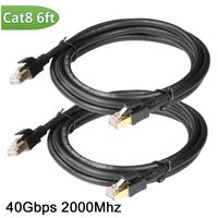 Cat8 Ethernet Cable 6ft 2-Pack, Outdoor&Indoor, 40Gbps 2000Mhz High Speed Gigabit SFTP Cat 8 RJ45 LAN Network Internet Cable for Switcher, Router, Modem, Gaming, PS, Xbox