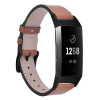 VIGOSS Leather Band Compatible with Fitbit Charge 3 Bands Women Men Classic Charge3 Band with Black Buckle and Adapters Strap for Fitbit Charge 3 Tracker Smartwatch Brown
