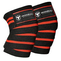 Iron Bull Strength Knee Wraps (1 Pair) - 80" Elastic Knee and Elbow Support & Compression - for Weightlifting, Powerlifting, Fitness, WODs & Gym Workout - Knee Straps for Squats (Black/Red)