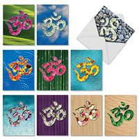 The Best Card Company - 10 Zen Blank Greeting Cards Assorted (4 x 5.12 Inch) - OM Blooms M3971