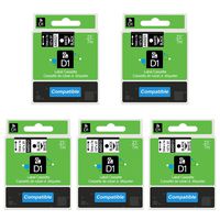 Equivalent Dymo D1 Label Tape 45013 45021 Refill, 1/2 Inch(12mm) W x 23 Feet(7m) L, Black on White, White on Black, Work with DYMO LabelManager PnP 260P 210D 280 420 160 450D, 5-Pack