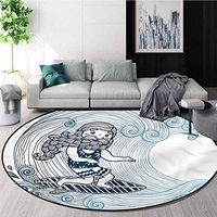 RUGSMAT Wave Machine Washable Round Bath Mat,Doodle Surfer with Long Beard for Home Decor Bedroom Kitchen Etc Diameter-47