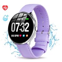 GOKOO Smart Watch for Women with All-Day Heart Rate Blood Pressure Sleep Monitor Waterproof Calorie Counter Step Reminder 1.3 inch Touchscreen Leather (Purple)