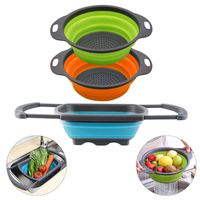 QiMH Collapsible Colander Set of 3-2 PC 4 Quart and 1 PC 6 Quart Over the Sink Colander - Food-Grade Sturdy Plastic Base - Round Space-save Silicone Kitchen Foldable Food Strainer