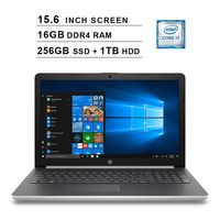 HP 2019 Newest 15.6 Inch HD Laptop (Intel Quad Core i7-8550U up to 4.0 GHz, 16GB RAM, 256GB SSD + 1TB HDD, Intel HD Graphics 620, WiFi, Bluetooth, DVD, HDMI, Windows 10) (Silver)