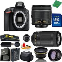 Great Value Bundle for D5600 DSLR - 18-55mm AF-P + 70-300mm AF-P + 32GB Memory + Wide Angle + Telephoto Lens + Case