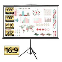 Yaheetech 100 inch 16:9 Portable Projector Screen with Stand Wrinkle-Free Design Widescreen Viewing Foldable Tripod Projection Screen Pull Up Indoor/Outdoor for Home Theater Camping