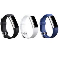 Newest Replacement Wristband With Watch Buckle Design for Fitbit Alta HR and Alta (No Tracker) (01 Black&White&Navy)