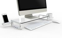 Sunnone UBOARD SMART 3.0 - Tempered Glass Monitor Stand Shelf (Built-in 3 x USB 3.0 Hub) - White