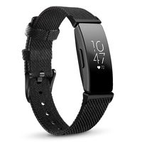 NAHAI Compatible with Fitbit Inspire HR Bands/Fitbit Inspire Band, Canvas Woven Fabric Bands Quick Release Strap Breathable Replacement Wristband for Fitbit Inspire, Large, Black with Button Black
