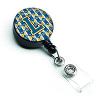 Caroline's Treasures CJ1077-LBR Letter L Football Blue and Gold Retractable Badge Reel, Belt Clip, Multicolor
