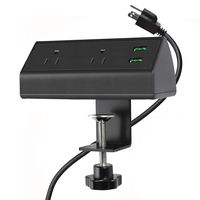 2 Outlet Clamp Mount Power Strip with USB Charging, All-In-One Removable Desktop Power Center Station, Outlet 110-220V/50HZ/10A, USB 5V/2.1A 4.9 ft Power Cord (Black)