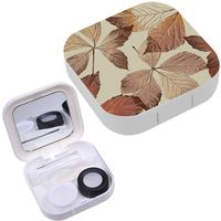 Portable Contact Lens Case Box Travel Kit Mirror + Bottle + Tweezers Container Holder [ Leaves Watercolor ]