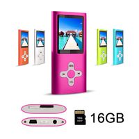 RHDTShop MP3 Player MP4 Player with a Internal 16GB Card, Ultra Slim 1.7 inch LCD Screen, Support UP to 64GB Card, Rechargeable Battery, Portable Digital Music Player, Video Player, E-Book,Pink