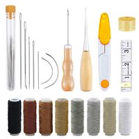 HONG 111 Leather Craft Tool Repair Kit 29-Pack, Leather Hand Sewing Needles Canvas Thread and Needles Tape Measure Large-Eye Stitching Needles for Leather Repair
