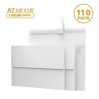 110 5x7 White Invitation Envelopes - for 5x7 Cards - A7 - (5 ¼ x 7 ¼ inches) - Perfect for Weddings, Graduation, Baby Shower - 120 GSM - Peel, Press & Self Seal - Square Flap