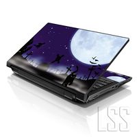 LSS Laptop 17-17.3" Skin Cover with Colorful Night Moon with Black Cat Pattern for HP Dell Lenovo Apple Asus Acer Compaq - Fits 16.5" 17" 17.3" 18.4" 19" (2 Wrist Pads Free)