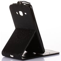 Galaxy J7 Prime G610 Wallet Case, Magnetic Buckle Up Down Flip Slim Kickstand Cover, Hand Sling ID Card Slots, TAITOU Artistic Blossom Protect Phone Slim Case for Samsung Galaxy J7Prime Black