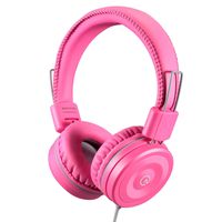 Kids Headphones-noot products K22 Foldable Stereo Tangle-Free 3.5mm Jack Wired Cord On-Ear Headset for Children/Teens/Girls/Smartphones/School/Kindle/Airplane/Plane/Tablet-Flamingo Pink/Gray