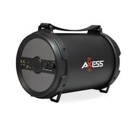 AXESS SPBT1040 Portable Bluetooth 2.1 Hi-Fi Cylinder Loud Speaker with Built-In 6" Sub and FM Radio, SD Card, USB, AUX, 6.5mm Inputs in Gray (2x Wired Mics Included)