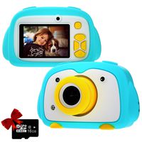 Kids Camera PANNOVO Digital Cam for Girls Rechargeable Video Recorder Cartoon Shockproof Silicone Case with 16GB SD Card 12MP HD 1080P 2 Inch Screen for 3-12 Year Old Boys Toddler - Blue