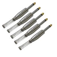 1/4 Inch Audio Connector Plugs 6.35mm TS Mono Metal Jack W/Spring Adapter for Microphone Speaker/Patch Cables Solder Type 5 Pack