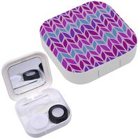 Portable Contact Lens Case Box Travel Kit Mirror + Bottle + Tweezers Container Holder [ Pink Violet Blue Knit ]