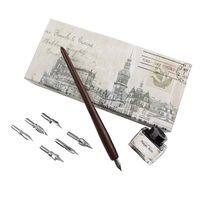 FEATTY Gifts Quill Pen & Ink Set 6 Nibs & Black Ink Bottle Antique Dip Wooden Pen Calligraphy Writing Pen Best Gift & Fancy Dip Pen for All