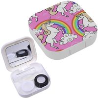 Portable Contact Lens Case Box Travel Kit Mirror + Bottle + Tweezers Container Holder [ Cartoon Unicorn Rainbow ]